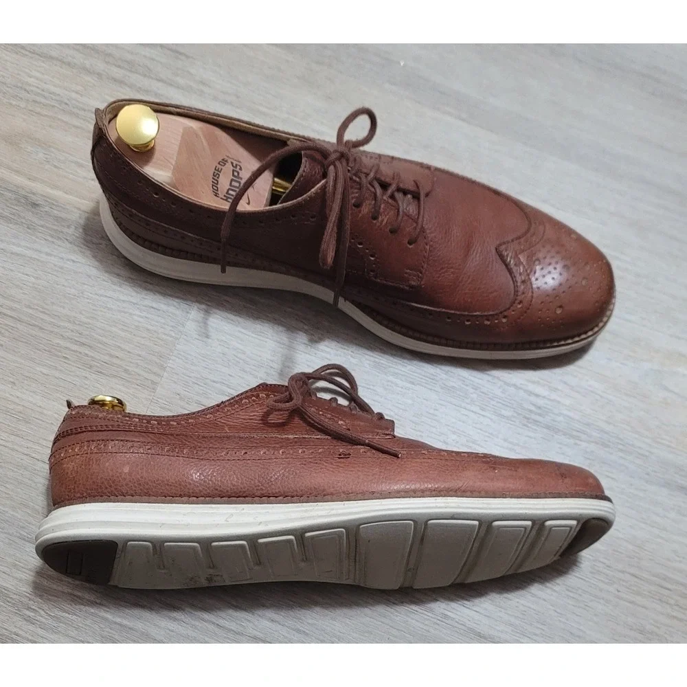 Cole Haan Men's Grand.Os Dress Oxford Brown Lace Up‎ Wing Tip Shoes 10.5 M